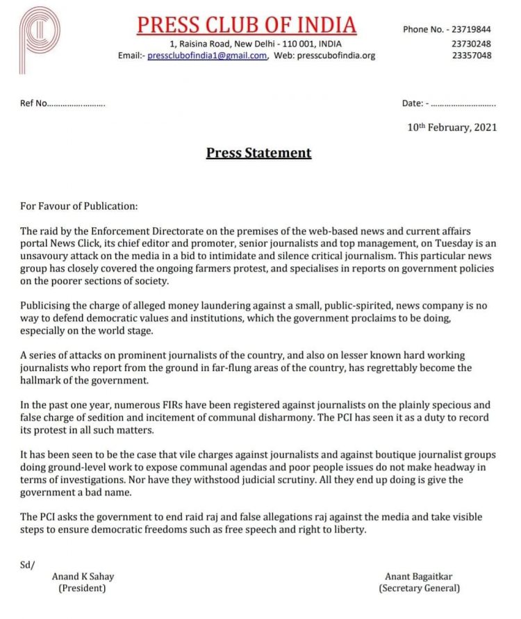 Statements in solidarity with Newsclick: We will not be silenced